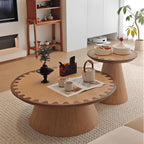 Two-Tone Wood Pedestal Coffee Table Set With Sculptural Wave Edge Main Product Image