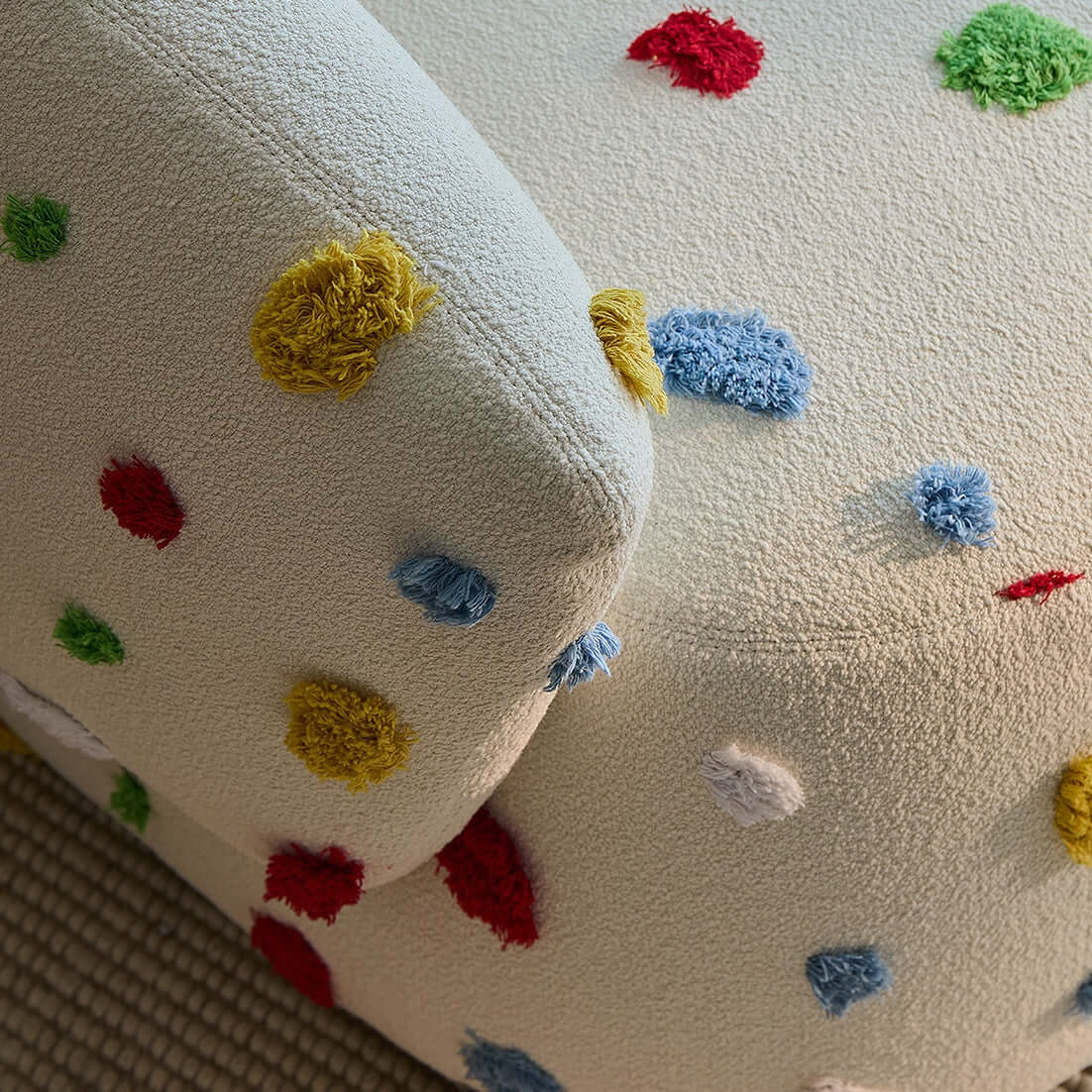 Unique Artistic Accent Chair In Soft Beige And Bright Colors