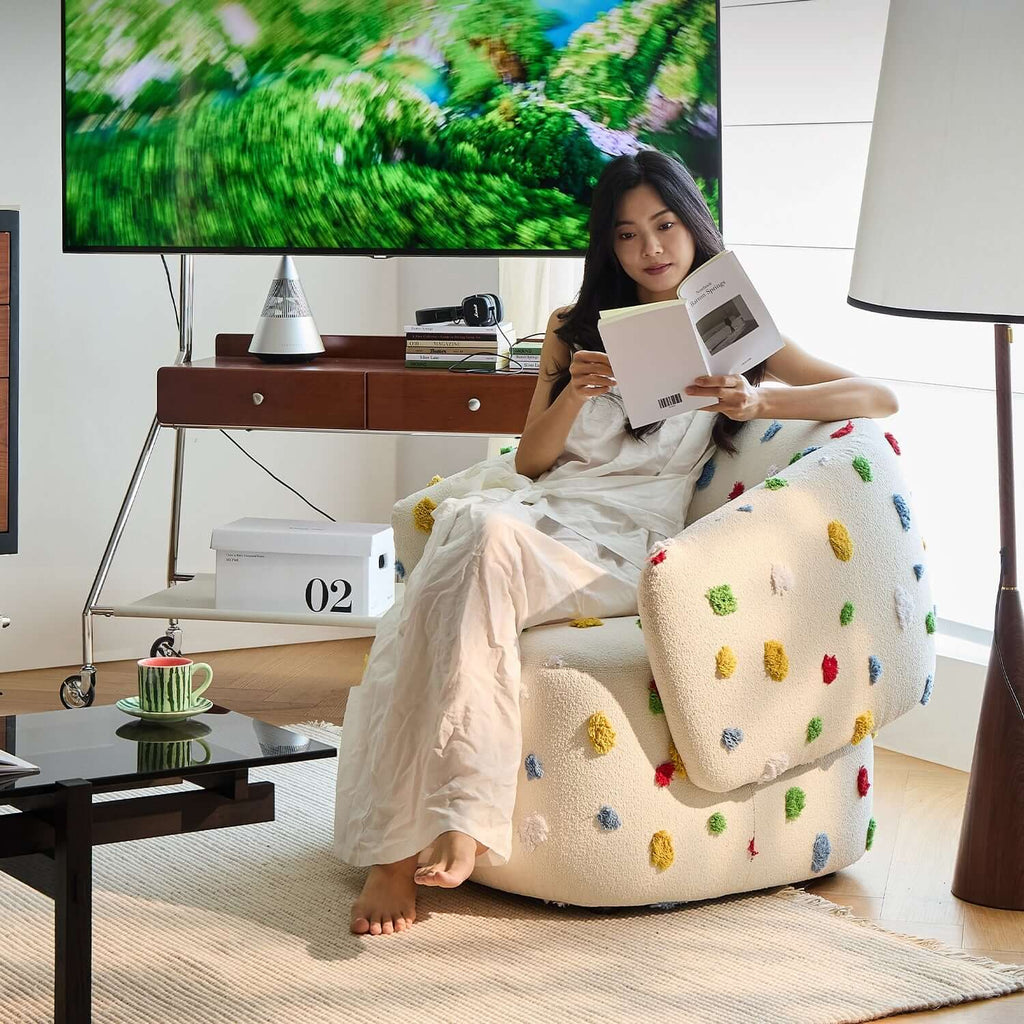 Unique Artistic Accent Chair In Soft Beige And Bright Colors