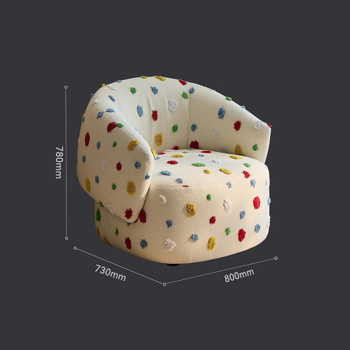 Unique Artistic Accent Chair In Soft Beige And Bright Colors Dimensions