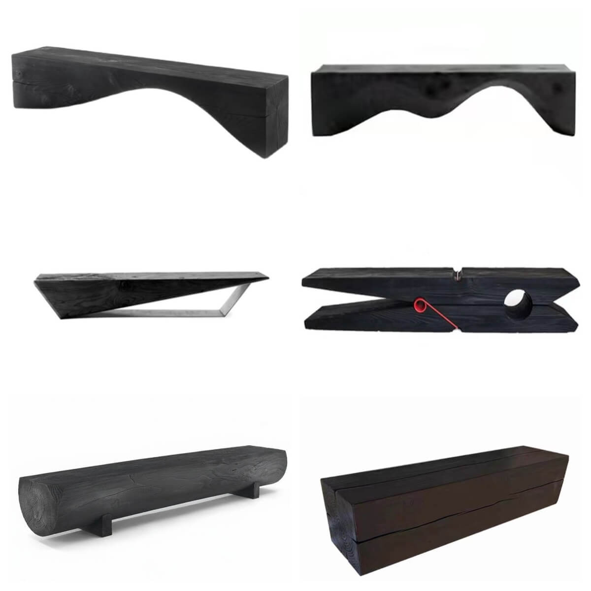 Unique Charcoal Black Wooden Stool with Minimalist Design