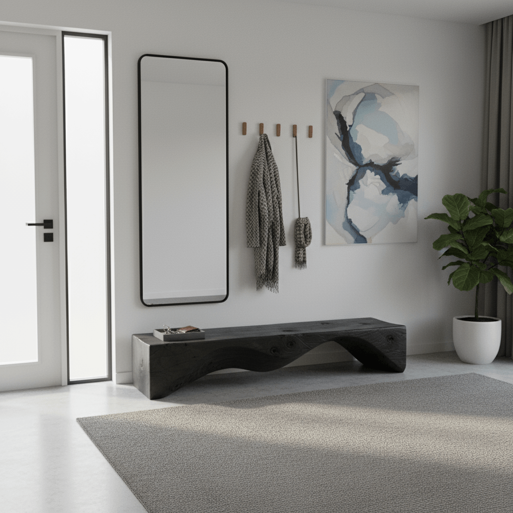 Unique Charcoal Black Wooden Stool with Minimalist Design