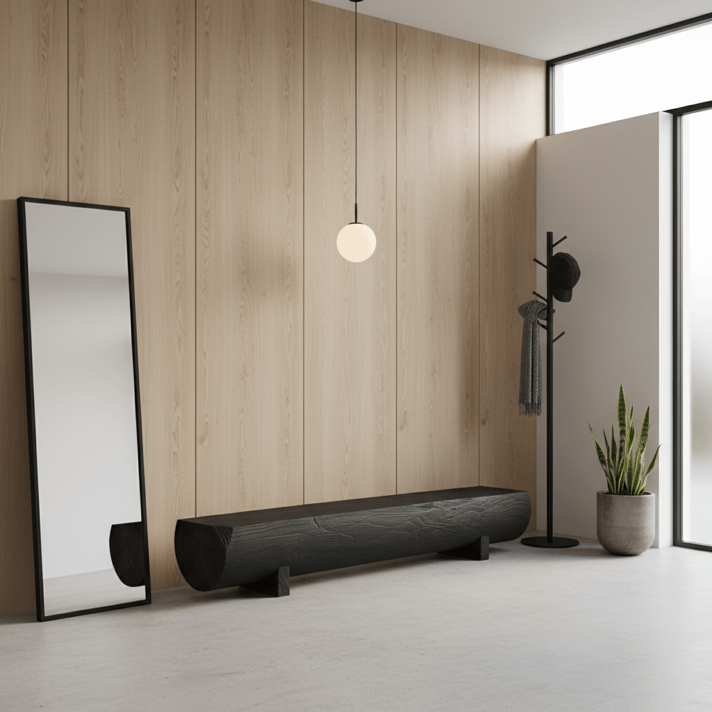 Unique Charcoal Black Wooden Stool with Minimalist Design