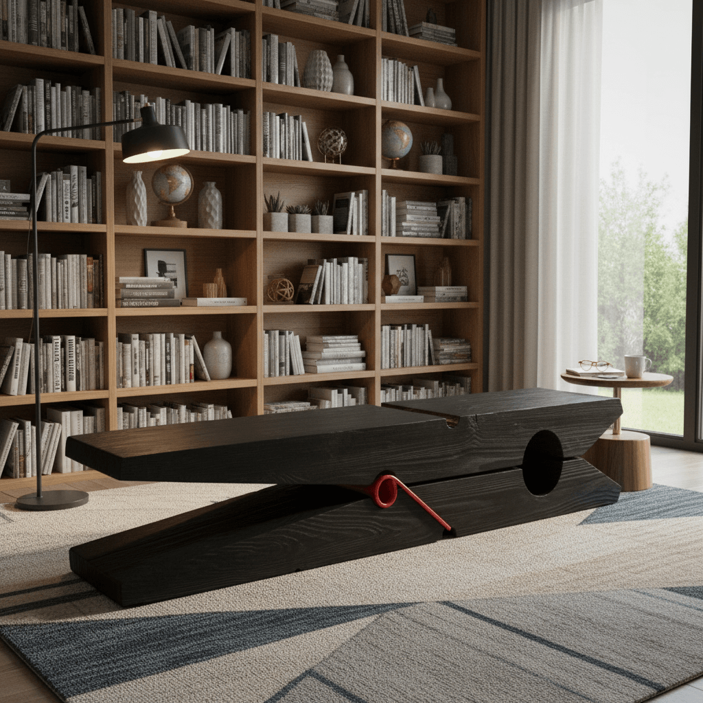 Unique Charcoal Black Wooden Stool with Minimalist Design