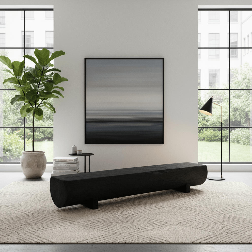 Unique Charcoal Black Wooden Stool with Minimalist Design Main Product Image Image principale du produit