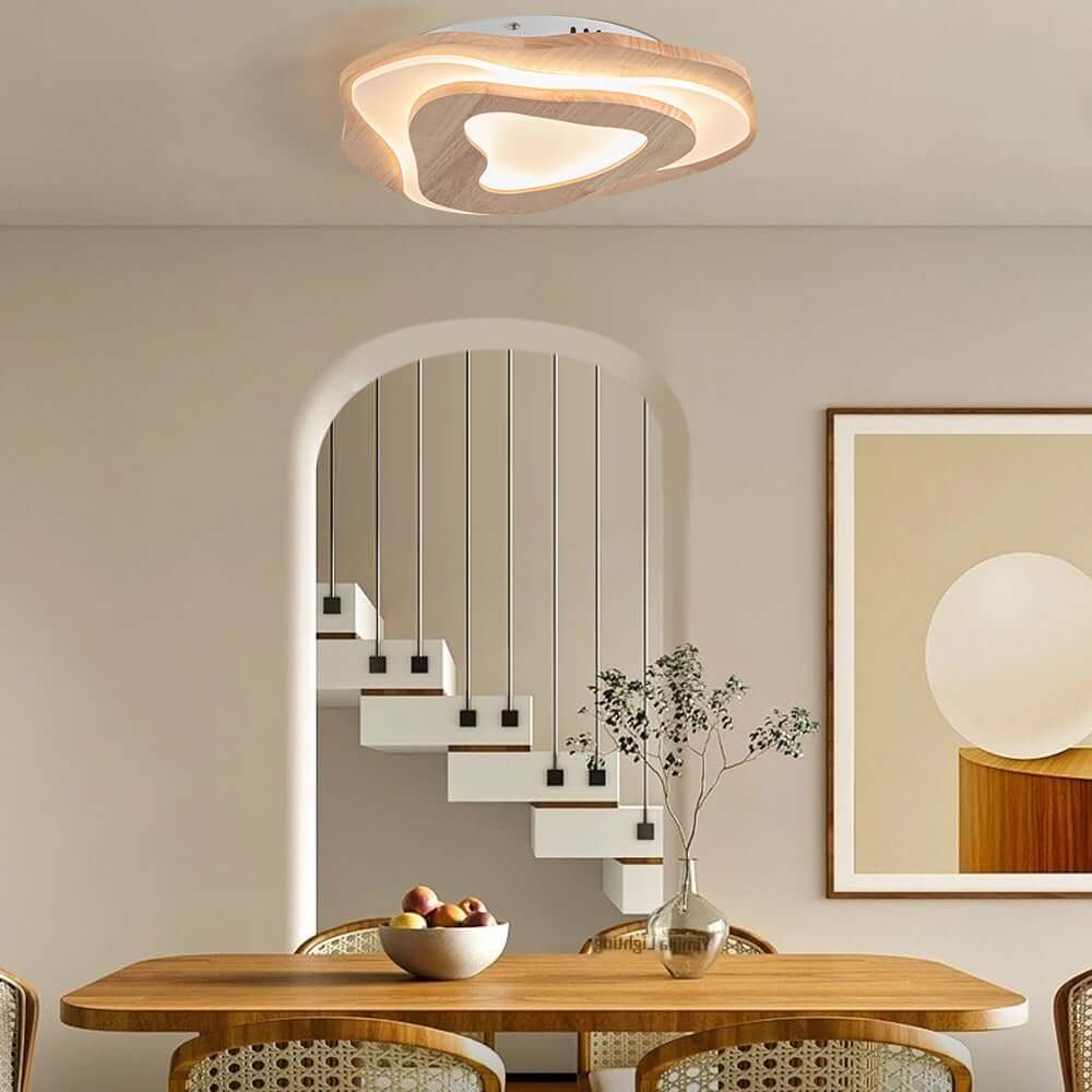 Unique Oak Wood Flush Mount Ceiling Light with Acrylic Diffuser