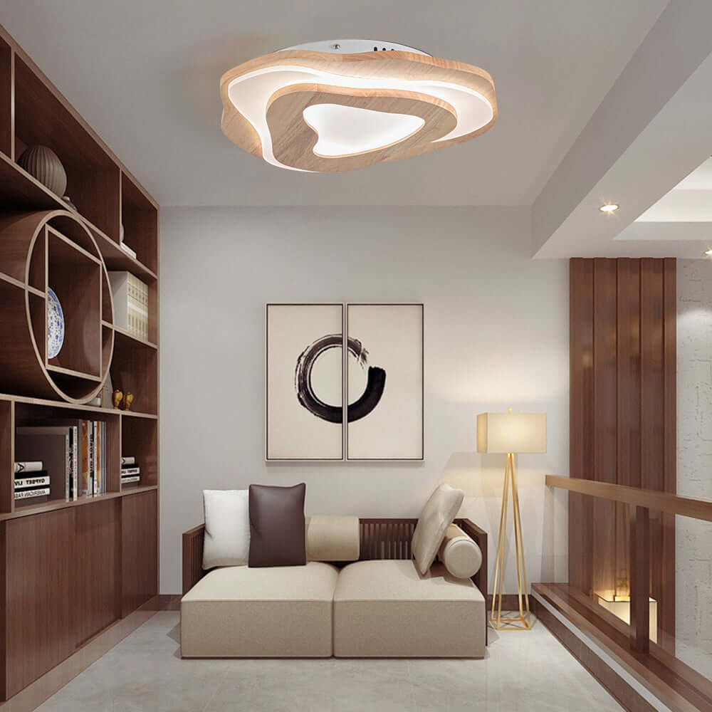 Unique Oak Wood Flush Mount Ceiling Light with Acrylic Diffuser