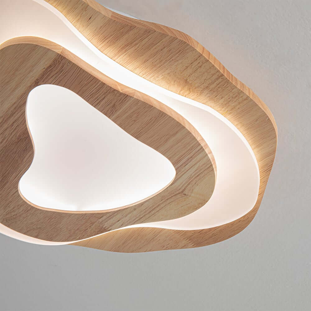 Unique Oak Wood Flush Mount Ceiling Light with Acrylic Diffuser