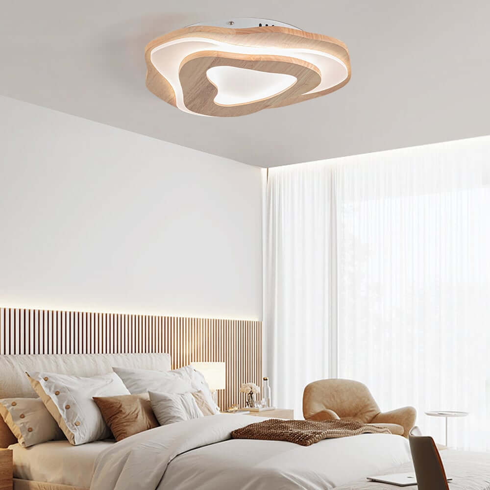 Unique Oak Wood Flush Mount Ceiling Light with Acrylic Diffuser