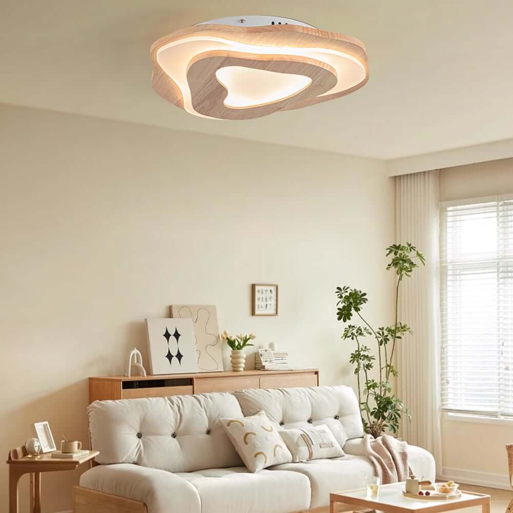 Unique Oak Wood Flush Mount Ceiling Light with Acrylic Diffuser