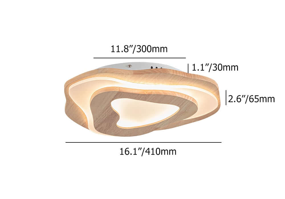 Unique Oak Wood Flush Mount Ceiling Light with Acrylic Diffuser Dimensions