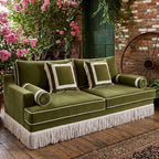 Velvet Fringe Chair-Inspired Sofa with Solid Wood Frame, Vintage Green