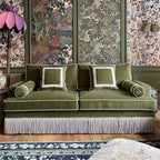 Velvet Fringe Chair-Inspired Sofa with Solid Wood Frame, Vintage Green Main Product Image