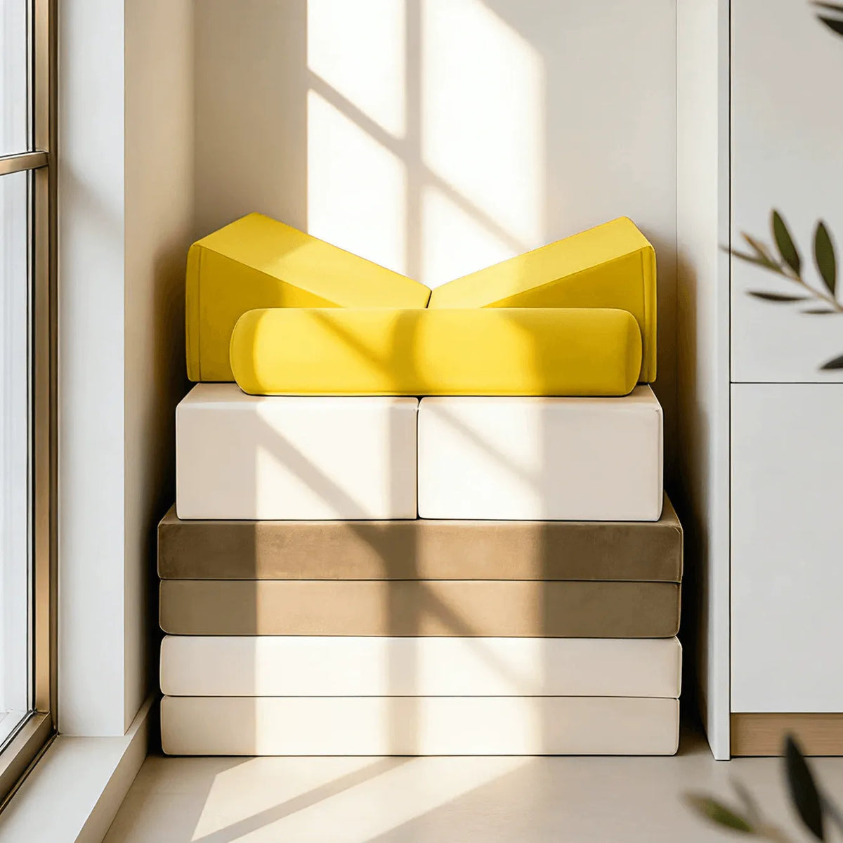 Velvet Modular Play Sofa with Block Forms for Reading Nooks