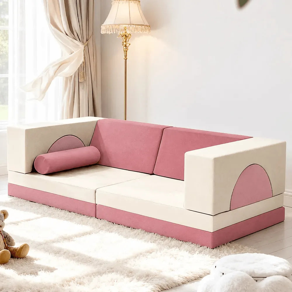 Velvet Modular Play Sofa with Block Forms for Reading Nooks