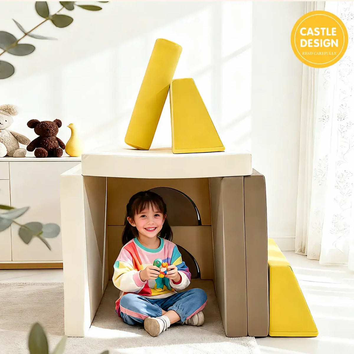 Velvet Modular Play Sofa with Block Forms for Reading Nooks