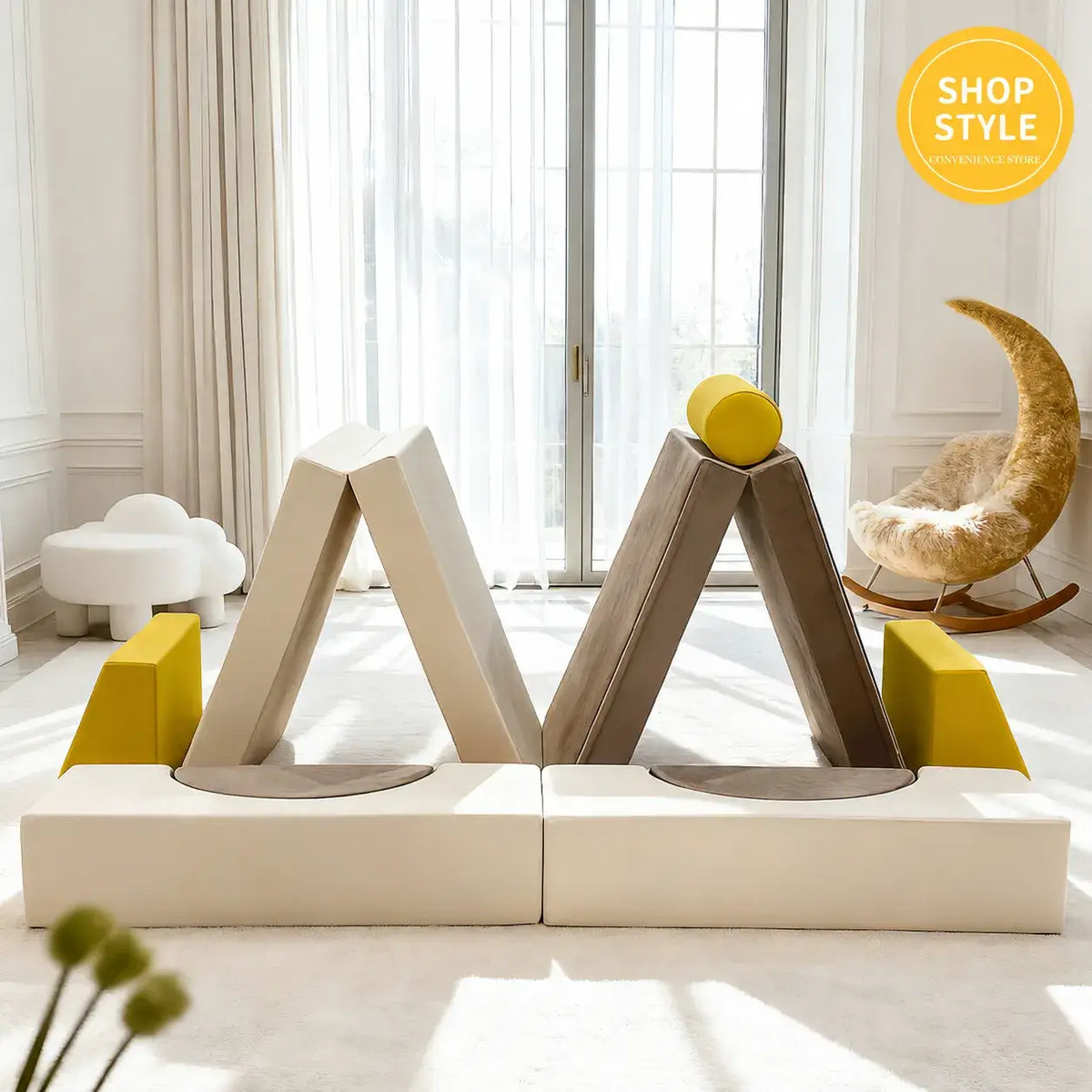 Velvet Modular Play Sofa with Block Forms for Reading Nooks