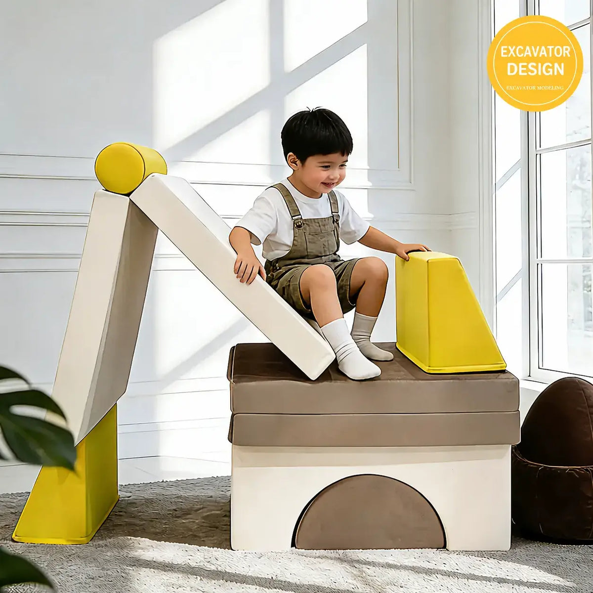 Velvet Modular Play Sofa with Block Forms for Reading Nooks
