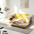 Velvet Modular Play Sofa with Block Forms for Reading Nooks