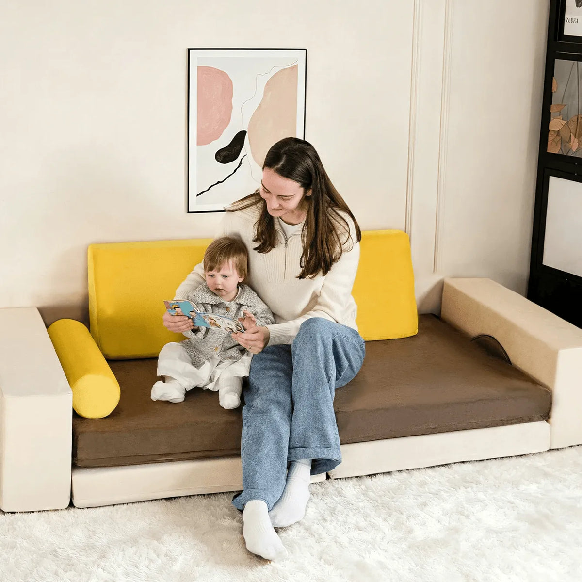 Velvet Modular Play Sofa with Block Forms for Reading Nooks