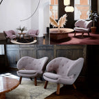 Velvet Pelican Chair With Winged Back, Walnut-Tone Legs for Reading Nooks