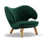 Velvet Pelican Chair With Winged Back, Walnut-Tone Legs for Reading Nooks