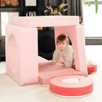 Velvet Pink Modular Play Sofa with Arch Cushions and Washable Covers