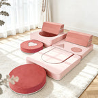 Velvet Pink Modular Play Sofa with Arch Cushions and Washable Covers