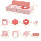 Velvet Pink Modular Play Sofa with Arch Cushions and Washable Covers Dimensions