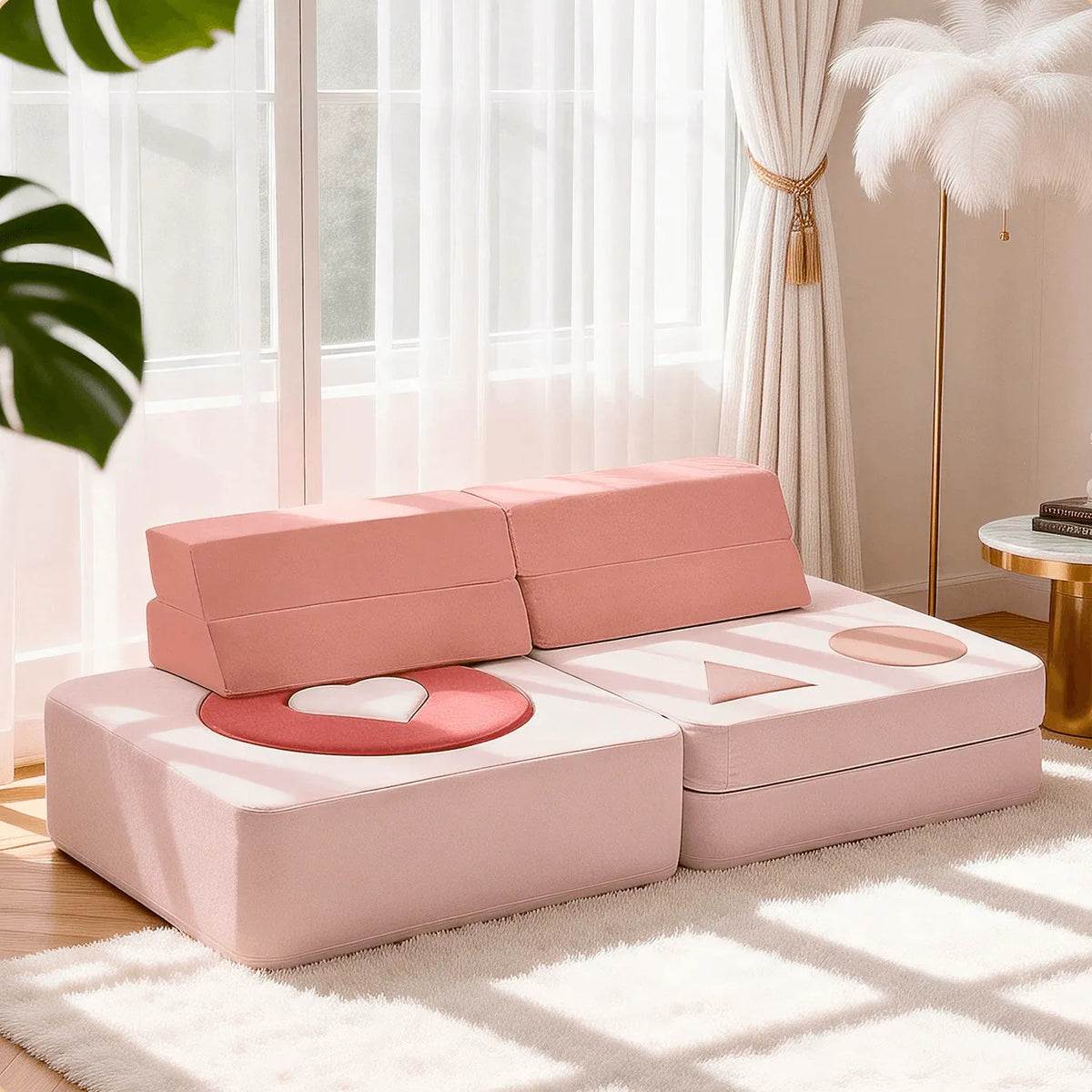 Velvet Pink Modular Play Sofa with Arch Cushions and Washable Covers Main Product Image Main image