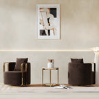 Velvet Sculptural Swivel Lounge Chair with Gold Frame, Wraparound Comfort