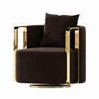 Velvet Sculptural Swivel Lounge Chair with Gold Frame, Wraparound Comfort
