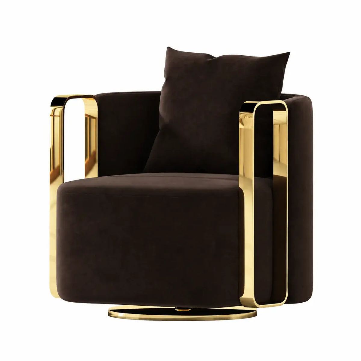 Velvet Sculptural Swivel Lounge Chair with Gold Frame, Wraparound Comfort