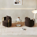 Velvet Sculptural Swivel Lounge Chair with Gold Frame, Wraparound Comfort