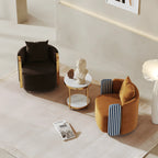 Velvet Sculptural Swivel Lounge Chair with Gold Frame, Wraparound Comfort