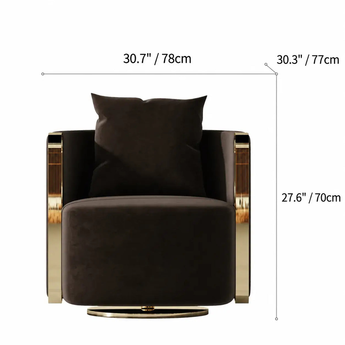 Velvet Sculptural Swivel Lounge Chair with Gold Frame, Wraparound Comfort Dimensions