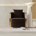 Velvet Sculptural Swivel Lounge Chair with Gold Frame, Wraparound Comfort Main Product Image