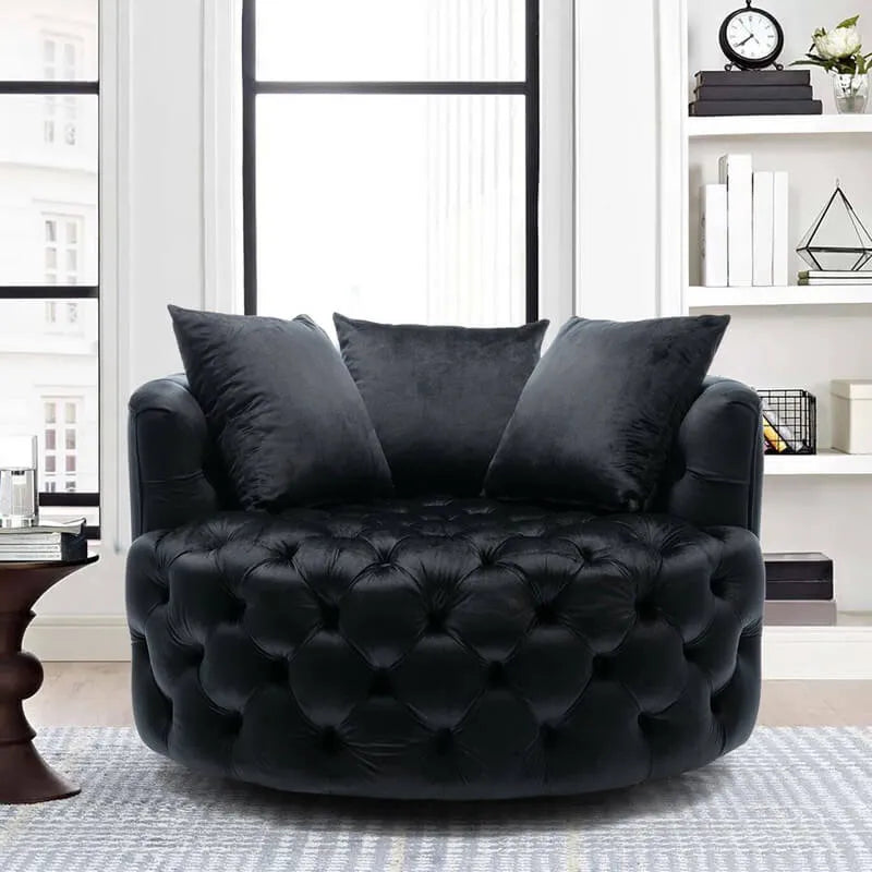 Velvet Tufted Round Sofa Accent Chair With Swivel Lounge Silhouette