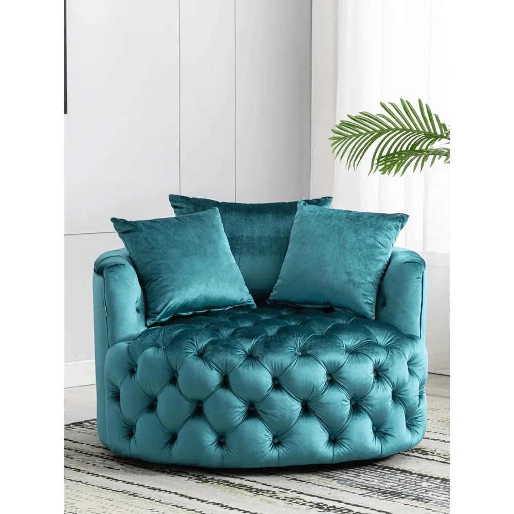 Velvet Tufted Round Sofa Accent Chair With Swivel Lounge Silhouette