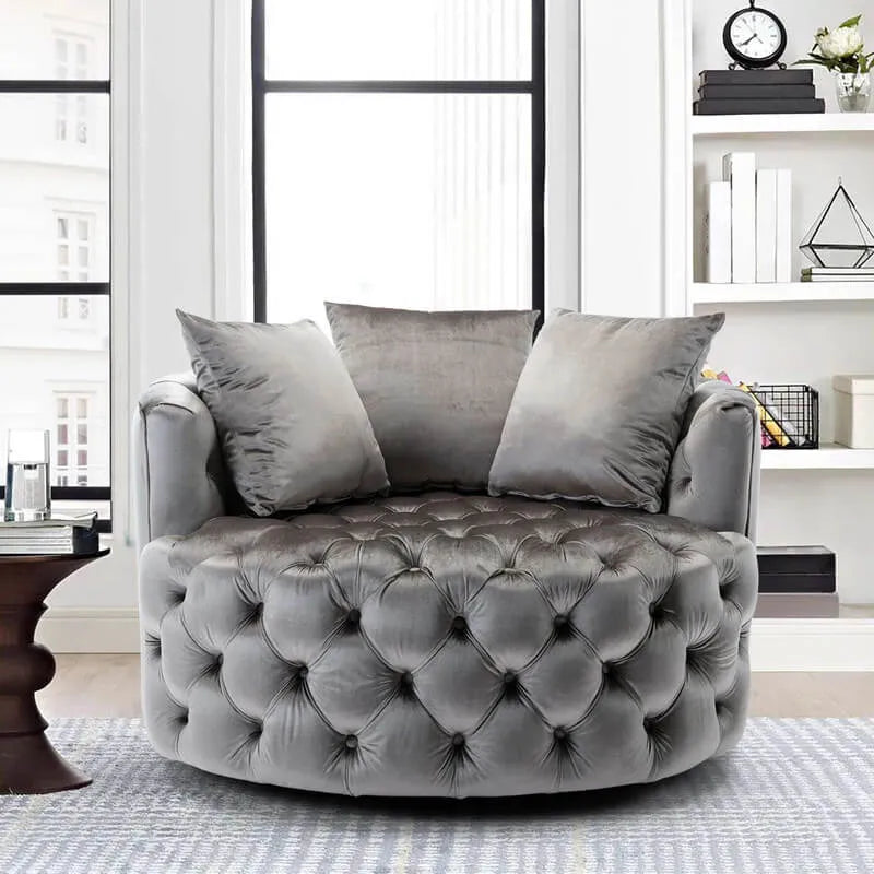 Velvet Tufted Round Sofa Accent Chair With Swivel Lounge Silhouette
