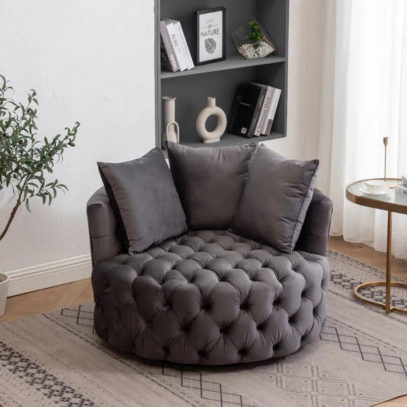 Velvet Tufted Round Sofa Accent Chair With Swivel Lounge Silhouette
