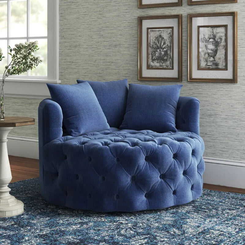 Velvet Tufted Round Sofa Accent Chair With Swivel Lounge Silhouette