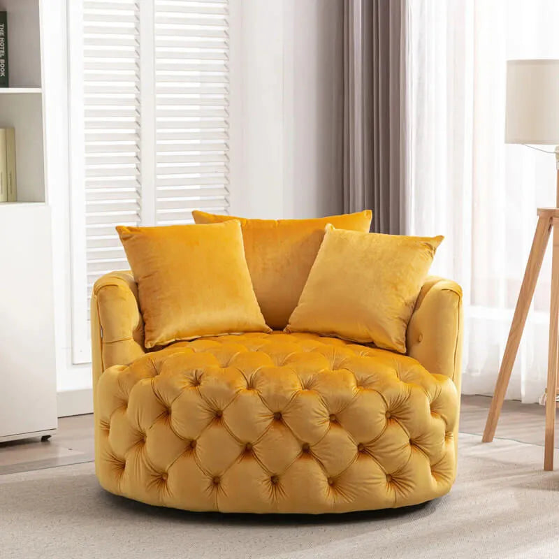 Velvet Tufted Round Sofa Accent Chair With Swivel Lounge Silhouette