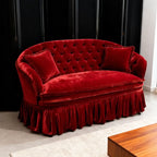 Velvet Tufted Ruffle Skirt Sofa with Curved Back for Dramatic Living Spaces