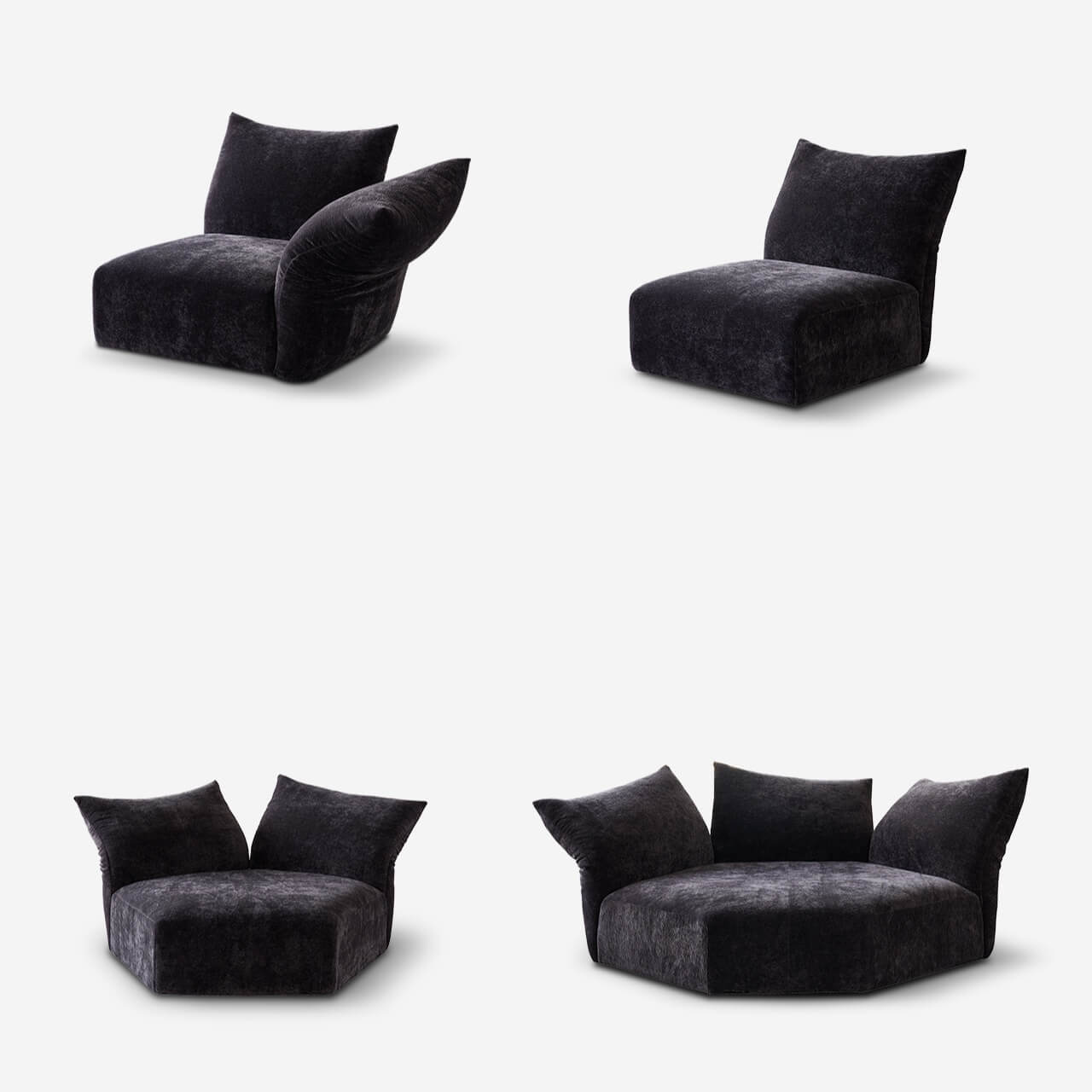 Versatile Petal Sofa with Foldable Components for Flexible Layouts