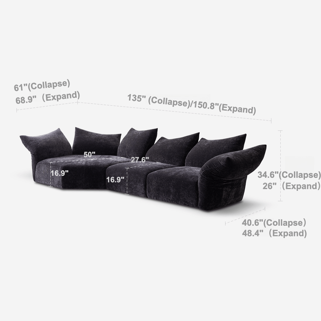 Versatile Petal Sofa with Foldable Components for Flexible Layouts Dimensions