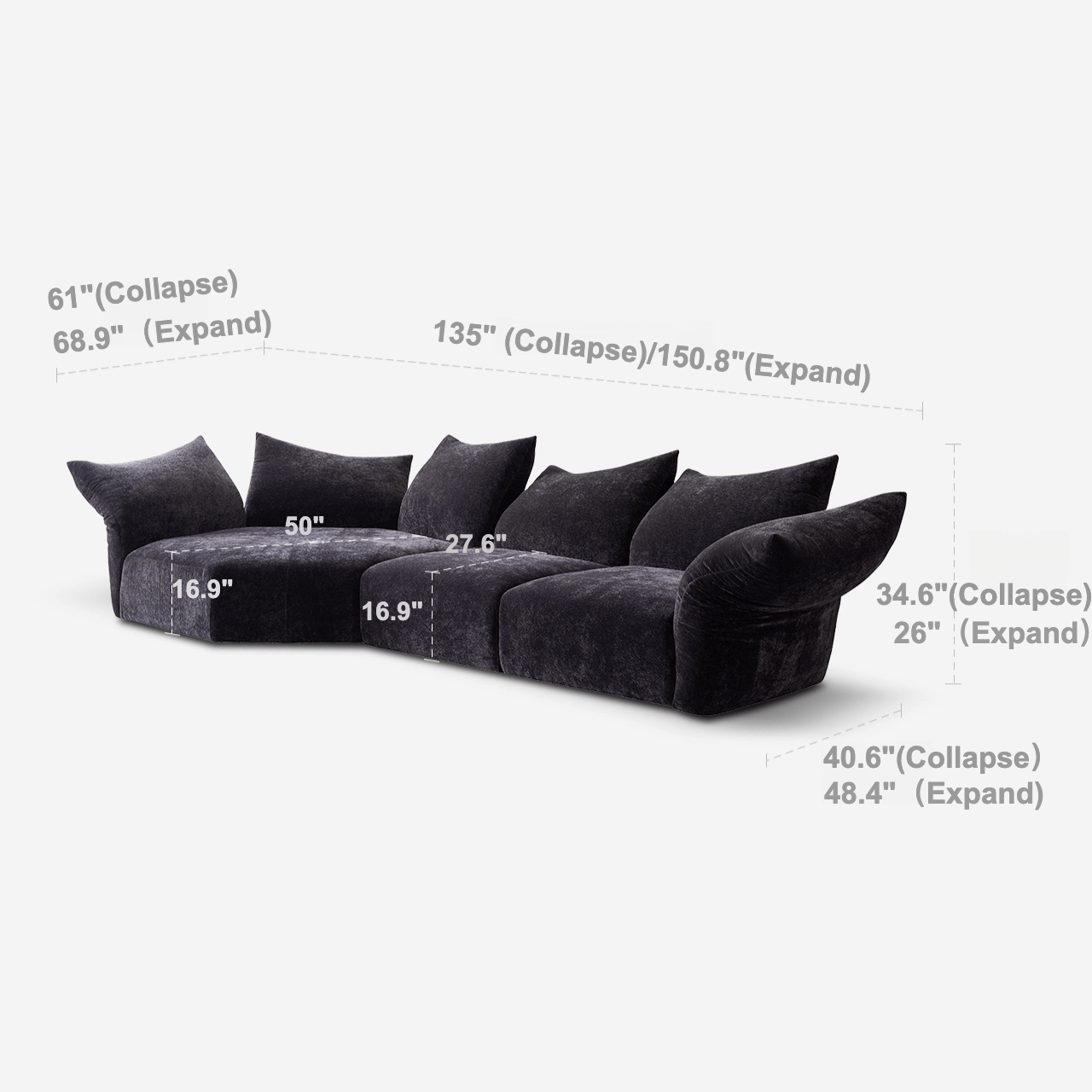 Versatile Petal Sofa with Foldable Components for Flexible Layouts Dimensions