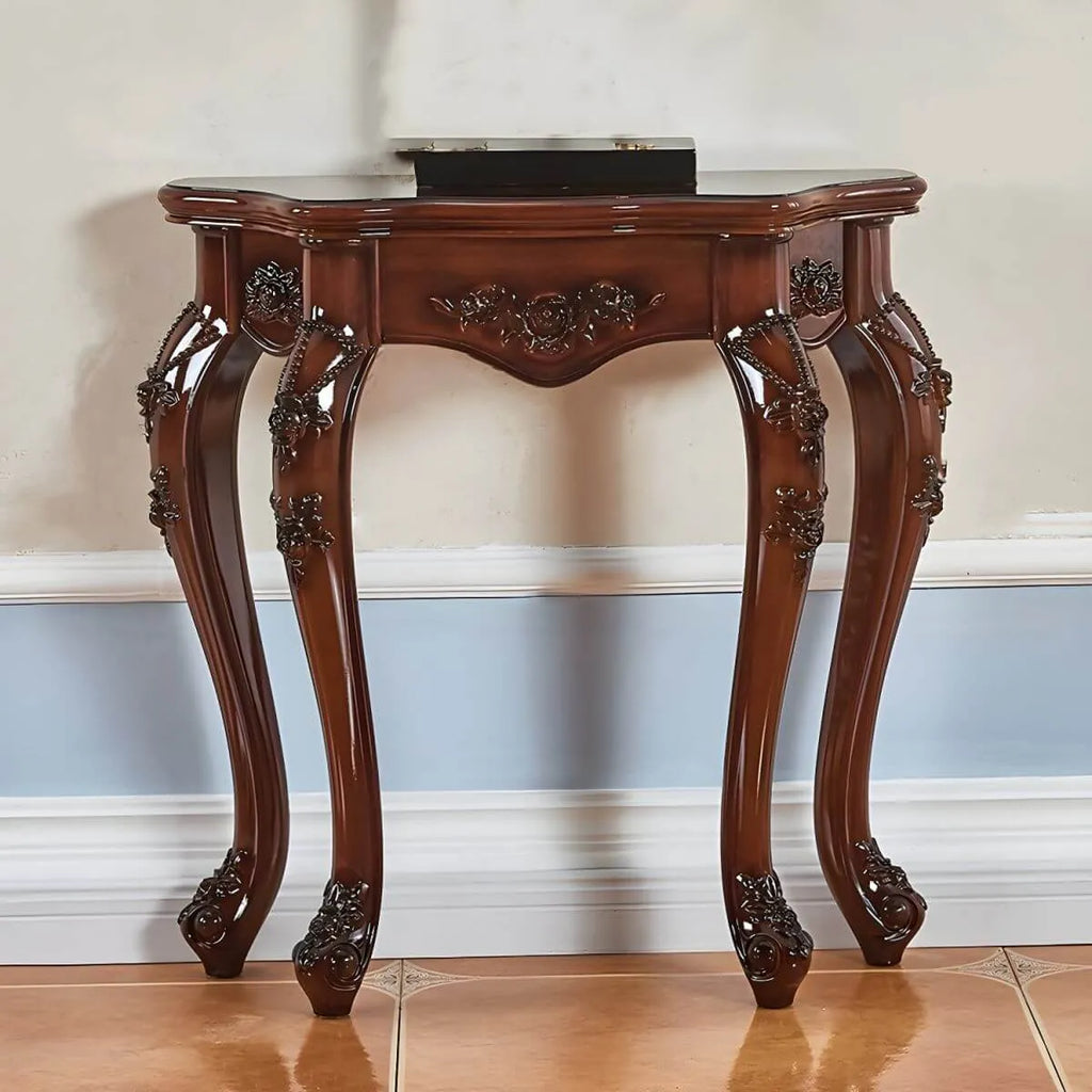 Victorian Free-Form Wood Console Table with Gold Accents