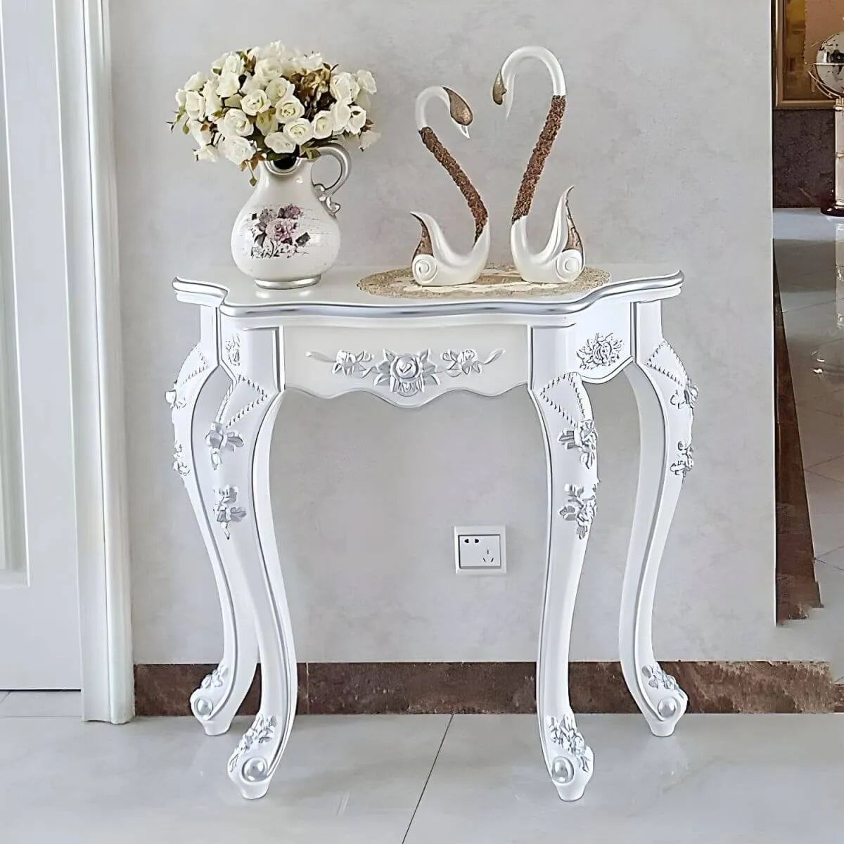 Victorian Free-Form Wood Console Table with Gold Accents