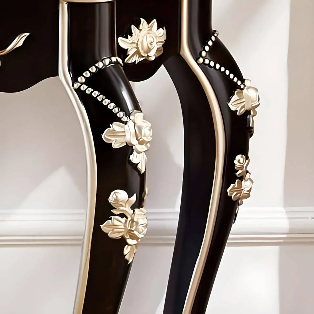 Victorian Free-Form Wood Console Table with Gold Accents